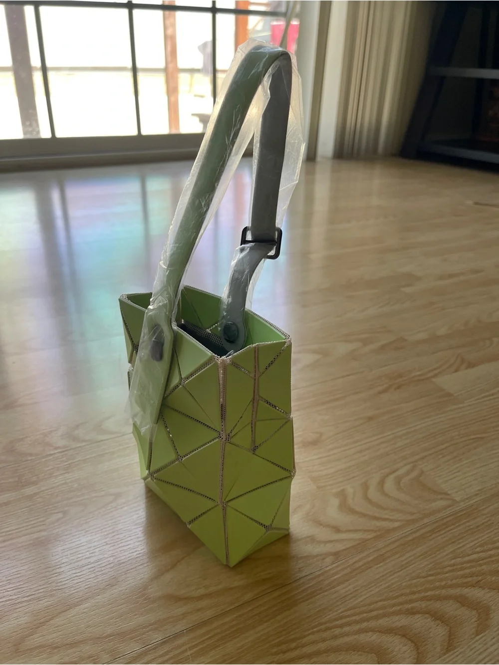 Light Green Geometric panel design bag.